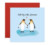 Romantic Penguin Love Card - “Side by Side, Forever” - Cute Anniversary, Valentine’s, or Wedding Card for Him, Her, Husband, Wife, Girlfriend, Boyfriend, Fiance, Women, Men - Comes with Stickers