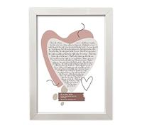 Romantic Personalised Song Lyrics, Poem or Any Words Print in Modern Abstract Style with Heart Motif (A3 Framed - White Frame)