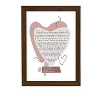 Romantic Personalised Song Lyrics, Poem or Any Words Print in Modern Abstract Style with Heart Motif (A4 Framed - Oak Effect Frame)
