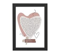 Romantic Personalised Song Lyrics, Poem or Any Words Print in Modern Abstract Style with Heart Motif (A3 Framed - Black Frame)