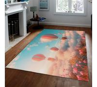 Romantic Pink Area Rugs for Entryway Living Room Mat Hot Air Balloon Pattern Rug Home Decor Washable Non Slip Low Pile Carpets 60x110cm