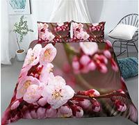 Romantic pink cherry blossom themed female bedding set, soft and comfortable 3-piece set, oriental style bedroom decoration, super king duvet cover Japanese duvet cover
