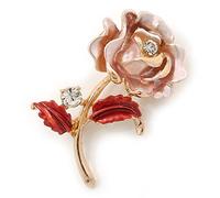 Romantic Pink/Coral Crystal Rose Flower Brooch In Gold Plating - 52mm L