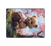Romantic Pink Floral Bear Area Rugs for Living Room Decor - Soft Throw Washable Rugs for Bedroom, 63x48 Inch Indoor Carpet for Bedroom Living Room