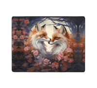 Romantic Pink Flower Fox Area Rugs for Living Room Decor - Soft Throw Washable Rugs for Bedroom, 63x48 Inch Indoor Carpet for Bedroom Living Room