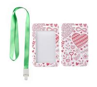 Romantic Pink Hearts Badge Holder with Green Lanyard, Student Label Card Holder, Vertical Cards Protector for Worker, Vertical ID Cards Protector for Doctor, Nurse Essentials Paramedic Accessories