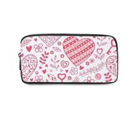 Romantic Pink Hearts Pencil Case Study with Zip Up School Pencil Cases Pen Organiser School Stationery Secondary High College Sixth Form Stationery Gifts for Women Men