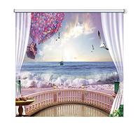Romantic Pink Roller Shades for Girls Room Bedroom Windows, Premium Sun Shade Blinds with Ocean Waves/Seagull/Hot Air Balloon Pattern (Size : 140cmx120cm/55inx47in)