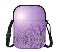 Romantic Purple Lavender Crossbody Bag With Print,Lightweight 600d Oxford-Fabric,Water-Resistant Scratch-Resistant, Zipper Closure+Turn-Lock Flap