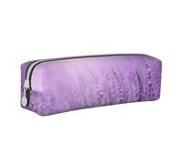 Romantic Purple Lavender Leather Pencil Case Zipper Pencil Pouch Pen Holder Case Stationery Bag for School Work Office