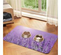 Romantic Purple Lavender Patterned Pet Feeding Mat with Water-Absorbing PU Top & Rubber Base - Anti-Slip Dog Cat Food Mat for Cats, Dogs & Pets, 40x60cm