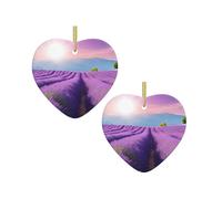 Romantic Purple Lavender Print Christmas Tree Ceramic Hanging Heart Shaped Christmas Tree Pendants Family Gatherings Holiday Party Decor.