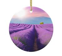 Romantic Purple Lavender Print Christmas Tree Ceramic Hanging Round Shaped Christmas Tree Pendants Family Gatherings Holiday Party Decor.