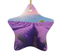 Romantic Purple Lavender Print Christmas Tree Ceramic Hanging Star Shaped Christmas Tree Pendants Family Gatherings Holiday Party Decor.