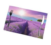 Romantic Purple Lavender Print Heat-Resistant Placemats Set of 6,Kitchen Restaurant Washable and Non Slip Tableware Mat 12x18 in