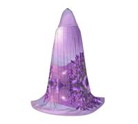 (Romantic Purple Lavender) Print Hooded Cape For Teenagers Costume Party, Halloween Hooded Cape Soft and Elastic,M