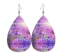 Romantic purple lavender Print Leather Earring for Women - Lightweight Dangle Earrings, Fashion Statement Costume Jewelry