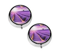 Romantic Purple Lavender Print Pill Box 3 Compartment Medicine Pill Case,Portable for Pocket Or Purse Pill Organizer Decorative Metal Medicine Vitamin Organizer Unique Gift