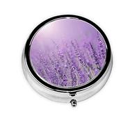 Romantic Purple Lavender Print Pill Box for Pocket Round Pill Box 3 Compartment Decorative Portable Travel Pill Holder Tablet Vitamin Organizer Mini Pill Case(2pcs)