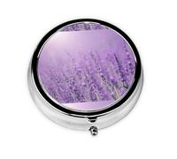 Romantic Purple Lavender Print Pill Box Purse Small Round Pill Case Decorative Box Metal Medicine Vitamin Pill Organizer for Pocket Or Purse