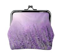 Romantic Purple Lavender Print Print Coin Purse for Men Women Leather Kiss Lock Small Pouch Coin Wallet