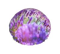 Romantic purple lavender Print Shower Cap for Women & Men - Reusable, Double Layer, Breathable, Hair Bath Cap One Size