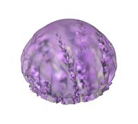 Romantic Purple Lavender Print women Shower Caps Bath Cap Reusable Waterproof Double Layers Hair Cap Comfort