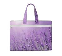 Romantic Purple Lavender Printed Document Bag Teacher Canvas File Tote Bag Pouch for Work, Casual Handbag for Office School Travel Beach