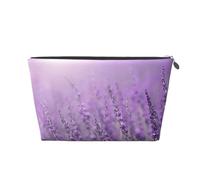 Romantic Purple Lavender Printed Leather Travel Toiletry Makeup Bag with Silver Zipper for Women on the Go