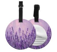 Romantic Purple Lavender Printed Luggage Tags for Suitcases PU Leather Travel Tags Bag Tags Privacy Protection Travel Essentials Black