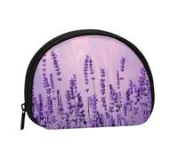 Romantic Purple Lavender Printed Mini Coin Pouch, Shell Shape Zip Around Wallet, Small Zipper Pouch for Cash, Cards, Keys, Lipstick, Storage Pouch, Travel Organizer