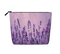 Romantic Purple Lavender Printed Travel Makeup Bag Imitation Linen Cosmetic Bags Waterproof Cosmetic Case Organizer for Women