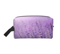 Romantic Purple Lavender Prints Large Makeup Bag Makeup Pouch with Handle, Portable Simple Travel Makeup Organizer Case for Women