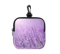Romantic Purple Lavender Square Zipper Pouch with All-Over Print,Waterproof Rubber-Fabric, Lightweight Durable Small Organizer Bag for Coins, Cards, Keys
