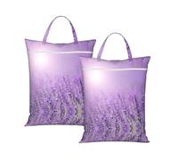 Romantic Purple Lavender Travel Laundry Bag with All-Over Print,Water-Resistant Twill Fabric,Smooth Zipper, Top Carry Handle,Hanging Loop,Large 58x46cm