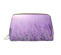 Romantic Purple Lavender Zipper Closure Leather Portable Waterproof Cosmetic Bag for Home Travel to Organize Toiletries Sundries