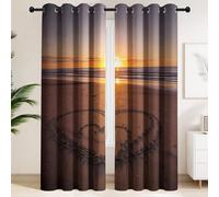 Romantic Realistic Beautiful Blackout Curtains, Romantic Heart Drawn Sand Beach Curtains Thermal Insulated Energy Efficient Window Shades, 90" W x 90" D (228 x 228 cm), 1 Pair