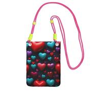 Romantic Red Heart Print Crossbody Phone Bag For Women Men, Adjustable Strap Phone Purse, For Travel Shopping