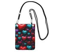 Romantic Red Heart Print Crossbody Phone Bag For Women Men, Adjustable Strap Phone Purse, For Travel Shopping