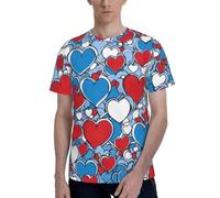Romantic Red Heart Print Men Short Sleeve Crew Neck T-Shirt Stylish Casual Summer Various Occasions Wear