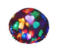 Romantic Red Heart Print Shower Essentials Bonnet For Women, Large Washable Elastic Band Bath Hair Wrap Shower Cap