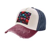 Romantic Red Heart Print Unisex Washed Denim Baseball Cap-Contrast Color,for Daily/Outdoor (Sports,Hiking)-All Seasons