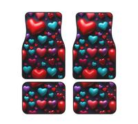 Romantic Red Heart Print Vehicle Foot Mat Set 4 Pieces Floor Mats Waterproof Anti-Slip Cars Trucks SUV Vans
