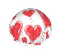 Romantic Red Heart Printed Double-Layer Shower Cap, Reusable Shower Cap, Suitable For Various Hair Lengths