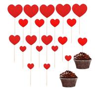 Romantic Red Heat Cake Topper for Valentine's Day Birthday Decorations Happy Valentines Day Cupcake Toppers Accessories for Engagement Wedding Party 20Pcs Heart Shaped Cake Picks