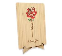 Romantic Red Rose Love Card, Wooden Romantic Card for Valentines Day,Anniversary, Wedding, Birthday, for Her, Him, Wife, Husband, Girlfriend, Boyfriend Gift