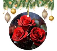 Romantic Red Roses Ceramic Christmas Ornaments 3 Inch Vintage Hanging Baubles with Gold String for Xmas Tree Decorations Holiday Party Yard Garden Home Decor Festive Keepsake Gift Exchange