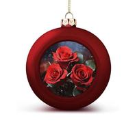 Romantic Red Roses Christmas Tree Ornaments 1.6 Inch Shatterproof Pc Plastic Balls with Lanyard Baubles Hanging Christmas Ball Ornaments for Xmas Tree Holiday Party Wedding Home Decorations-red