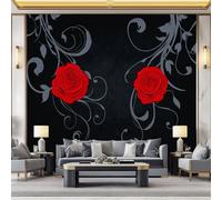 Romantic Red Roses Dark Art Photo Mural - 200 x 140 cm Non-Woven Premium Fleece Wall Mural - High Definition Art Print Teen Bedroom Game Room Decoration Environmental Friendly Photo Wallpaper