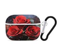Romantic Red Roses Earbuds Organizer Shockproof Protective Airpods Pro Cover with Carabiner Clip Anti Fall Carrying Earphone Case Cover for Airpods Pro 2nd Generation White